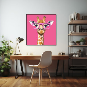 Giraffe with Pink Glasses Poster