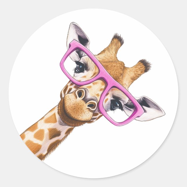 Giraffe with Pink Glasses Sticker (Front)
