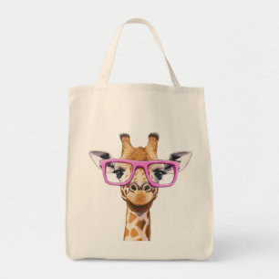 Giraffe with Pink Glasses Tote Bag