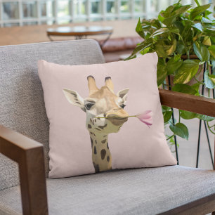 Giraffe with Pink Tulip  Cushion