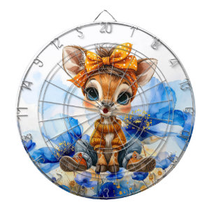 Giraffe with polka dot bow blue poppies dartboard