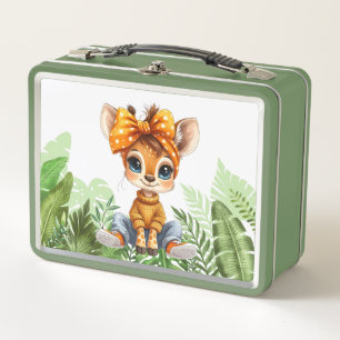 Giraffe with polka dot bow jungle metal lunch box
