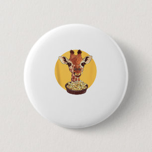 Giraffe With Popcorn Cartoon Animal Humour 6 Cm Round Badge