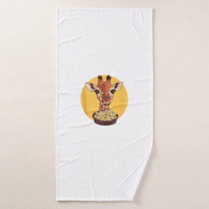 Giraffe With Popcorn Cartoon Animal Humour Bath Towel