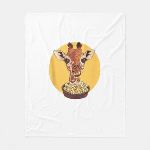Giraffe With Popcorn Cartoon Animal Humour  Fleece Blanket