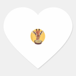 Giraffe With Popcorn Cartoon Animal Humour  Heart Sticker