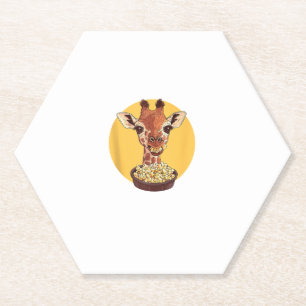 Giraffe With Popcorn Cartoon Animal Humour  Paper Coaster
