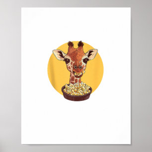 Giraffe With Popcorn Cartoon Animal Humour Poster