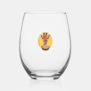 Giraffe With Popcorn Cartoon Animal Humour Stemless Wine Glass