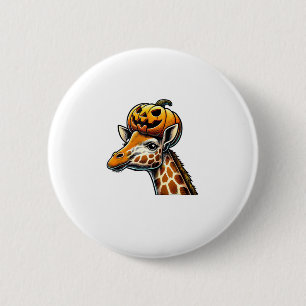 Giraffe with Pumpkin Hat Halloween Design 6 Cm Round Badge