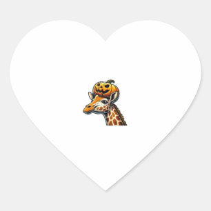 Giraffe with Pumpkin Hat Halloween Design Heart Sticker