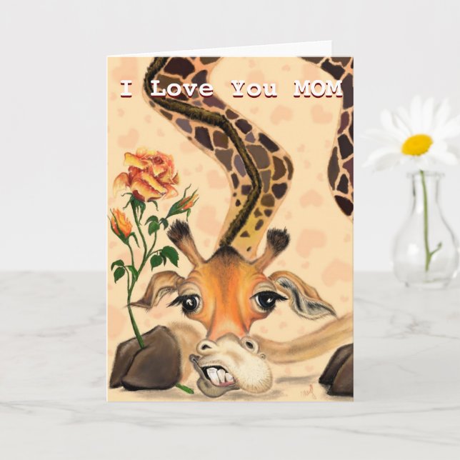 Giraffe with Rose Funny Mother's Day Card (Small Plant)