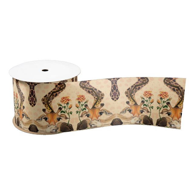 Giraffe with Rose Ribbon - Gentleman Satin Ribbon (Spool)