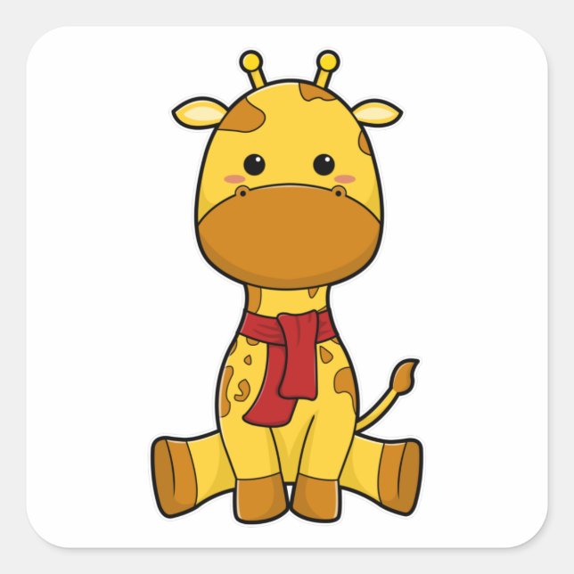 Giraffe with Scarf Square Sticker (Front)