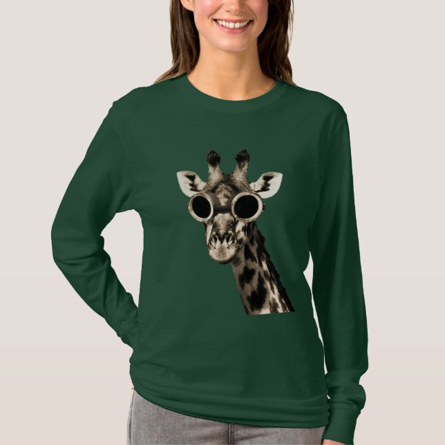 Giraffe With Steampunk Sunglasses Goggles T-Shirt (Front)