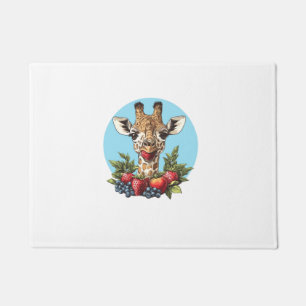 Giraffe With Strawberries Blueberries Apples Doormat