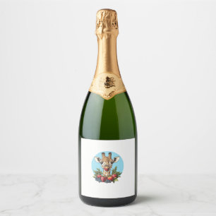 Giraffe With Strawberries Blueberries Apples Sparkling Wine Label