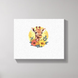 Giraffe With Sunflowers And Daisies   Canvas Print