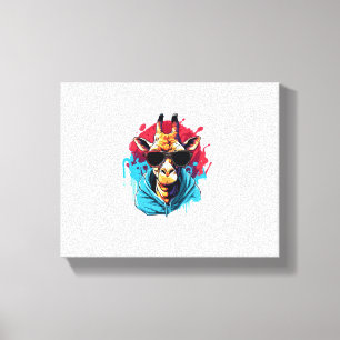 Giraffe With Sunglasses Bright Colours Canvas Print