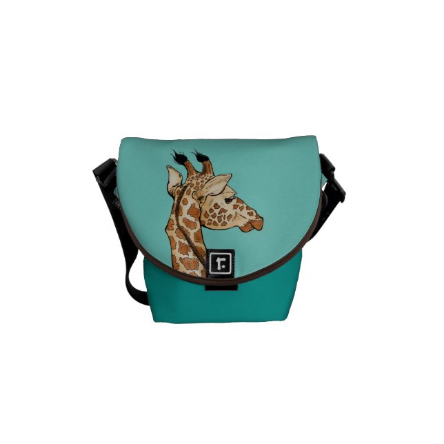 Giraffe with teal background courier bag (Front)