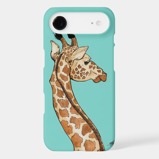 Giraffe with teal background iPod Case-Mate case (Back)