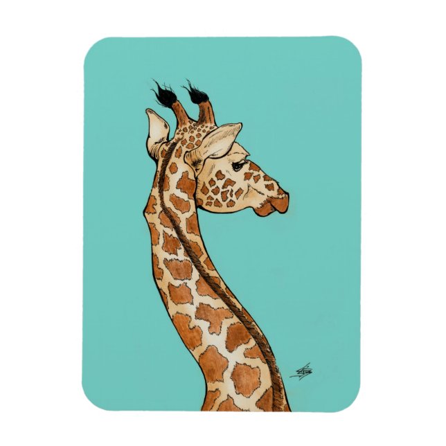 Giraffe with teal background magnet (Vertical)