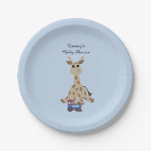 Giraffe With Train Baby Shower Paper Plate