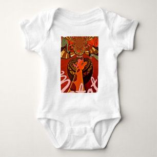 Giraffe with two ponytails art baby bodysuit