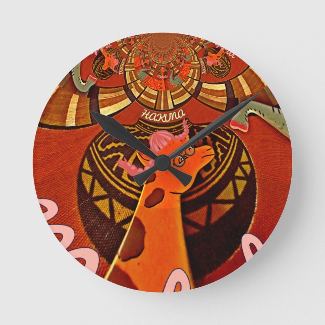 Giraffe with two ponytails art round clock (Front)