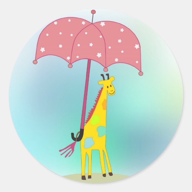 giraffe with umbrella classic round sticker (Front)