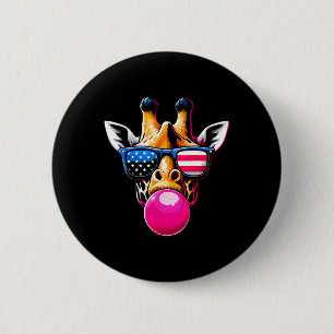 Giraffe With Usa Gles And Bubblegum 4th Of July 6 Cm Round Badge