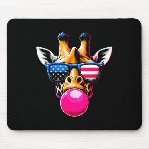 Giraffe With Usa Gles And Bubblegum 4th Of July  Mouse Mat