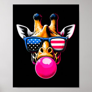 Giraffe With Usa Gles And Bubblegum 4th Of July Poster