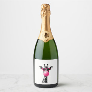 Giraffe Women Giraffe Face with Sunglasses Wild An Sparkling Wine Label