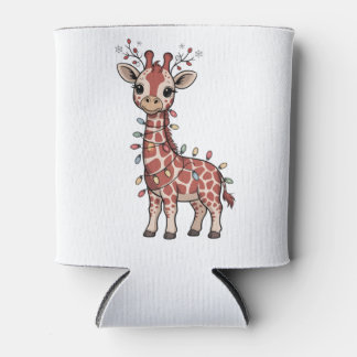 Giraffe Wrapped in Christmas Lights Animal Lovers  Can Cooler