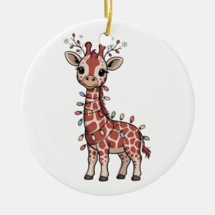 Giraffe Wrapped in Christmas Lights Animal Lovers Ceramic Tree Decoration