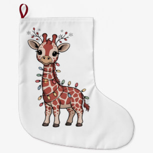 Giraffe Wrapped in Christmas Lights Animal Lovers Large Christmas Stocking