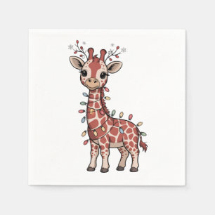 Giraffe Wrapped in Christmas Lights Animal Lovers  Napkin