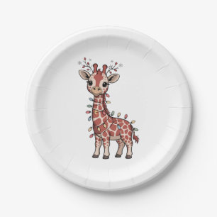 Giraffe Wrapped in Christmas Lights Animal Lovers Paper Plate