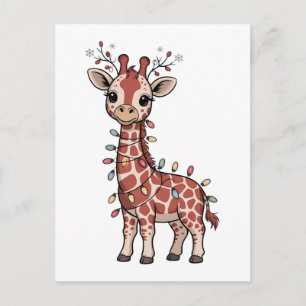 Giraffe Wrapped in Christmas Lights Animal Lovers Postcard
