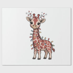 Giraffe Wrapped in Christmas Lights Animal Lovers Wrapping Paper