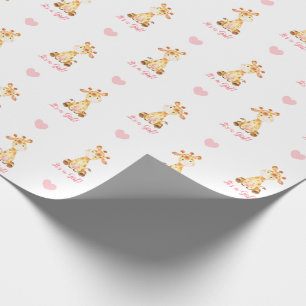 Giraffe Wrapping Paper Pink (It's A Girl)