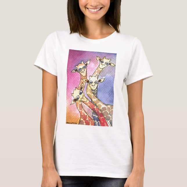 Giraffe Wtercolor Funny Animal T-Shirt (Front)