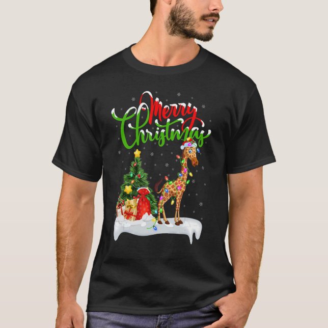 Giraffe   Xmas Decorations Santa Giraffe Christmas T-Shirt (Front)