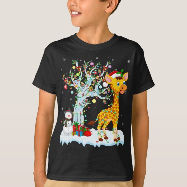 Giraffe Xmas Element Tree Lighting Giraffe Christm T-Shirt (Front)