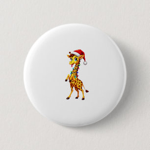 Giraffe Xmas Lighting Funny Santa Giraffe Christma 6 Cm Round Badge