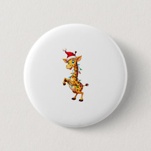 Giraffe Xmas Lighting Funny Santa Giraffe Christma 6 Cm Round Badge