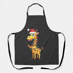 Giraffe Xmas Lighting Funny Santa Giraffe Christma Apron