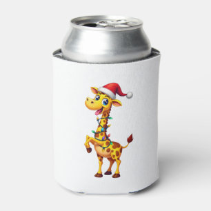 Giraffe Xmas Lighting Funny Santa Giraffe Christma Can Cooler