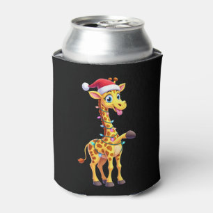 Giraffe Xmas Lighting Funny Santa Giraffe Christma Can Cooler